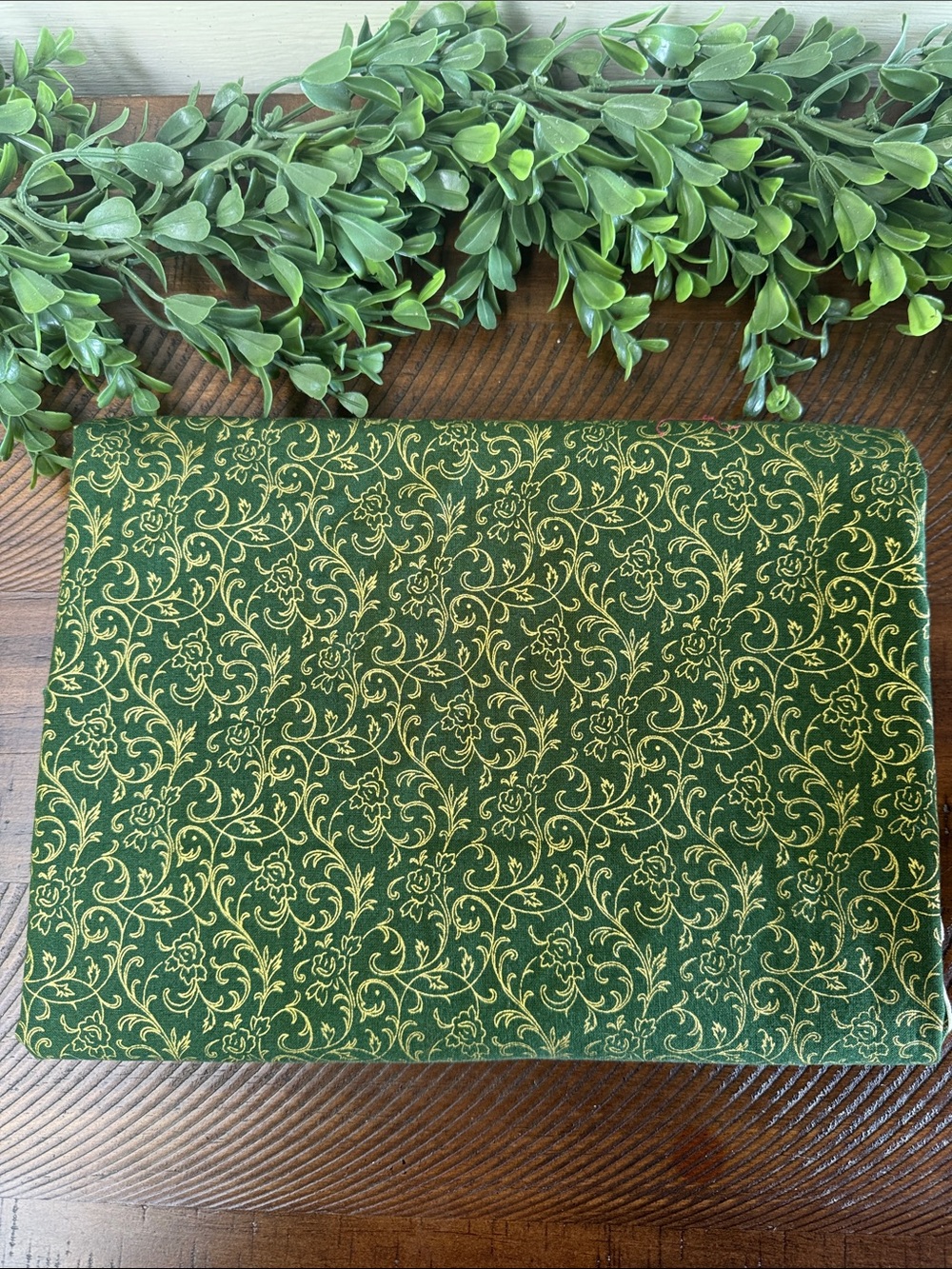 1.25 Yards Green and Gold Floral Scroll Fabric Panel